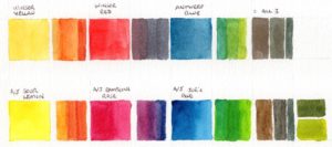 swatches of primary color watercolors