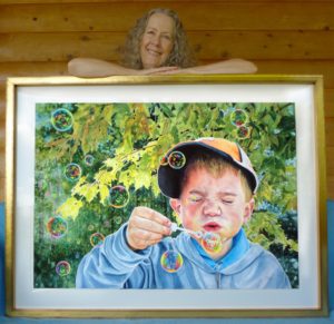 Artist Judy Lavoie and her watercolor "What A Wonderful World" © 2020